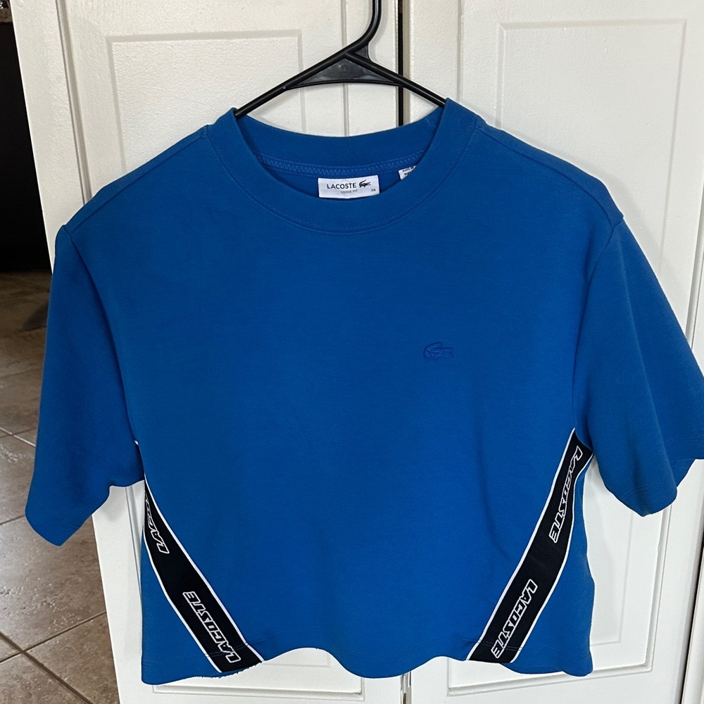 Lacoste women Royal Blue Tee with Logo Stripes